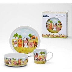 VAN WELL Farm Kids 3 gabalu porcelāna dzīvnieku pusdienu komplekts ar krūzi, bļodu un šķīvi Ideāla dāvana