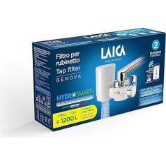 LAICA Genova ūdens filtra krāns ar Hydrosmart sistēmu + metāla stop filtrs, ietilpība 1200 L, 5 krāna adapteri, noņem no krāna mikroplastmasu, hlorīnu un smagos metālus