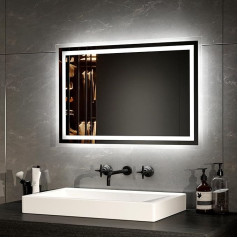 EMKE Vannas istabas spogulis ar apgaismojumu 40 x 60 cm LED vannas istabas spogulis pret miglošanos Cool White Warm White Light Spogulis Vannas istabas spogulis ar pogu slēdzi Augstas kvalitātes alumīnija rāmis IP44 Enerģijas taupīšana