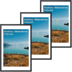 kollyseek 3er Set Bilderrahmen 40x60 cm aus MDF und Plexiglas-Schwarz Fotorahmen Bilderrahmen holz,zum Aufhängen & Aufstellen, Wohnzimmer zum Stellen und Hängen, Schwarz Dekorahmen