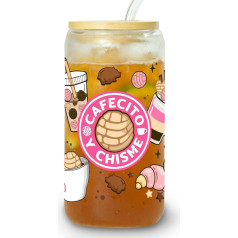 Cafecito Y Chisme Glastasse mit Bambusdeckel und Strohhalm, Geschenk für Freunde, mexikanische Kaffeetassen, ideal für Eiskaffee, Schwestern, Weihnachtsgeschenke, 473 ml, Rosa