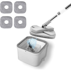 SIAZIH Mop Set with Bucket, Water-Saving Mop Set, Floor Mop Set with 4 Mop Heads Microfibre, Mop Set for Waste Water Separation, Wet/Dry Self-Rotating Mop with Wring Function