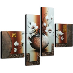 Wieco Art Leinwandbild, gespannt und gerahmt, 100% handgemalt, Heim-Dekoration, Blumen, öl-Gemälde auf Leinwand, 4-er Set, canvas, multi, 12x12 collux2gab,8x24 collux2gab