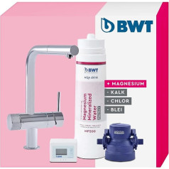 BWT AQA Drink Pure Loft ūdens filtrs, divvirzienu krāns ar L izsmidzinātāju un pagarināmu skalošanas smidzinātāju ar magnija filtra kasetni, ūdens filtrs dzeramajam ūdenim, filtrē kaļķakmeni, hloru, svinu un varu