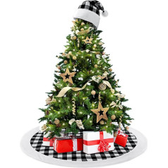 2 Pieces Christmas Tree Skirt Traditional Christmas Hat Elegant Washable Tree Skirt Christmas Hats for Adults Christmas Ornaments Party Supplies (Black and White, Checked)