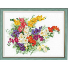 Riolis Freesia izšūšanas komplekts krustdūrienam, Baumwolle, daudzkrāsains, 40 X 30 X 0,1 cm