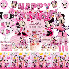 Bērnu dzimšanas dienas dekorēšana Minnie Mouse dzimšanas dienas dekorēšana 135 gabaliņi Skaisti dzimšanas dienas dekorēšanas papīra šķīvji Bērnu dzimšanas dienas svinību piederumi Dzimšanas dienas plate komplekts Folijas balons tematisk