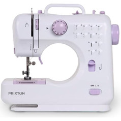 PRIXTON - P110 Tragbare Nähmaschine - Schublade für Zubehör - Integrierte Lampe - 12 Arten von Mustern - Inklusive Pedal (violeta)