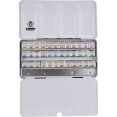 Schmincke Horadam Aquarell Paint Box with 36 Finest Watercolour Paints, 74436097, металлическая коробка, набор для живописи, акварельные краски, 36 горшочков по 1/2, место для 12 до