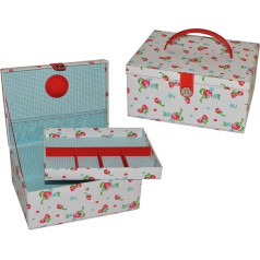 alles-meine.de GmbH 2-Piece Sewing Basket XL Large with Insert and Pin Cushion - Erberries Flowers Fabric - Sewing Box - Colourful Handmade Basket