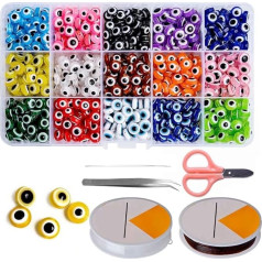 Kalolary 750 gab. pērlītes rotaslietu izgatavošanai Evil Eye Flat Round Beads Charms Evil Eye Beads Colourful Lampwork Beads for Jewellery Making Bracelets Handmade