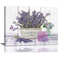 Lavender Canvas Wall Art Country Lavender Flower Butterfly Candle Wall Decoration Purple Flowers Farmhouse Pictures Paintings Prints Framed Artwork Decor for Bathroom Bedroom Living Room 30.5X