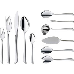 WMF Virginia Besteck Set 12 Personen, 66 teilig, 60 Teile mit Servierbesteck, Hohlheftmesser, Cromargan protect teilmattiert, kratzbeständig