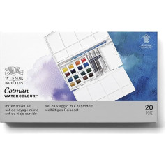 Winsor & Newton 0390375 Cotman Painting Box, Watercolour Paint Set, Vibrant Watercolours with High Light Fastness, Large Choice of Colours, Age-Resistant, 16 Colours in 1/2 Pans, 3 Colours in 5 ml