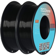 TEQStone PETG filaments 1,75 mm melns 2 kg, izmēru precizitāte +/-0,02 mm Tīri iesaiņoti 3D printeru filamenti vakuuma iepakojumā (1 kg x 2 spolītes)