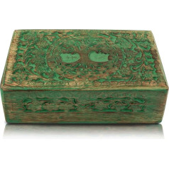 Great Birthday Gifts Handmade Decorative Wooden Jewellery Box Tree of Life Carving Jewellery Organiser Keepsake Box Treasure Chest Jewellery Holder Storage Lock Box (Green)