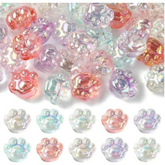 Stiesy Pack of 50 5 Colours AB Colour Cat Paw Print Beads Transparent Acrylic Animal Prints Beads Kitten Paws Spacer Loose Beads for Jewellery Making Bracelet Crafts