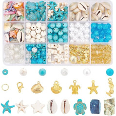 PH PandaHall 357 gab Starfish Shell Beads Ocean Jewellery Making 20g Shells Synthetic Turquoise Beads Turtle Mermaid Charms Cauri Shell Beads for Summer Beach