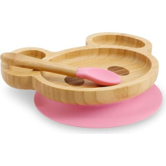 BIOZOYG Bamboo Plate Set Mouse I Suction Plate with Spoon - FSC Certified I Cute Bamboo Wooden Bowl Set Toddler - Children's Plate & Snack Bowl I Baby Bamboo Tableware Pink