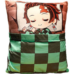 Heionia Demon Anime Anime Tanjirou Character Cushion Plush Soft Double-Sided Bedroom Sofa Living Room Cushion Cover Lumbar Cushion Decorative Cushion Birthday Gift for Friends Family Companion (Green)