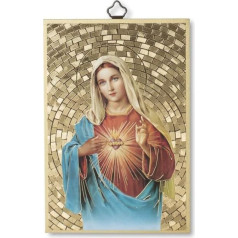 Fratelli Bonella - Picture of the Sacred Heart of the Immaculate Mary and Hello Queen in Italian - Poplar MDF Wooden Picture - Sacred Picture 8 mm x 10 cm x 15 cm Made in Italy