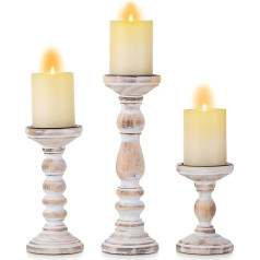 Inweder Rustic Koka sveču turētājs Pillar - 3 gab. koka sveču turētājs komplekts Pillar sveču turētājs komplekts Distressed White Tea Light Holder kāzu centrālapjoms Lauku mājas mājas telpu apdare