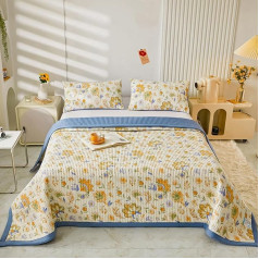 Beyeutao Flower Bedspread 240 x 260 cm Gulta Throw Quilt Throw Divpusēja zila gaiši pelēka gultas pārklājs Mazgāta kokvilnas vasaras sega 3-dalījumu segu komplekts ar 2 spilvendrānām 50 x 75 cm