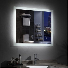 MIQU Vannas istabas spogulis 60 x 50 cm LED vannas istabas spogulis ar apgaismojumu Aukstā balta gaisma Spogulis Sienas spogulis ar skārienjutīgu slēdzi IP44 Enerģijas taupīšana 50 x 60 MIB