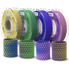 ERYONE matēts divu toņu PLA 3D printera filaments 1,75 mm +/- 0,03 mm, 0,25 kg/masa, 4 iepakojumi (dzeltens un violets, zils un dzeltens, zils un violets, zils un violets, zaļš un violets)