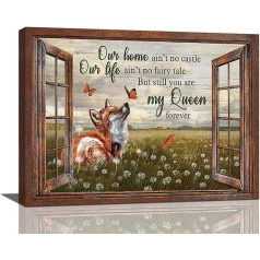 Fox Canvas Wall Art Rustic Fox Wall Decor Farmhouse Pictures Paintings Prints Framed Modern Home Decor Artwork Gift for Bathroom Bedroom 12x16 Inch