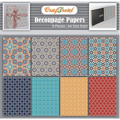 CrafTreat dekupāžas papīrs mēbelēm un rokdarbiem - Mosaic I un II (A4 formāta papīrs), 8 lapas - rīsu papīrs dekupāžai - Vintage - dekupāžas papīrs - papīrs skrapbookingam