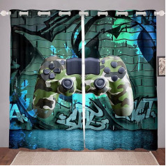 feelingyou Teens Gamepad Logu aizkars 137 x 117 cm Kamuflāžas spēļu konsoles Modes aizkari bērniem Zēni Meitenes Iespiests Hip Hop Grafiti aizkars Komplekts 2 logu aizkari