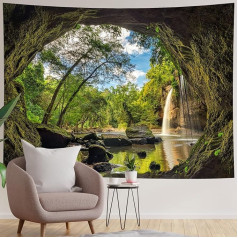 Hoisy Natur Wandteppich Großer Dschungel Wald Tapisserie Wandbehang Grüne Höhle Kunst für Wohnzimmer 230 x 180 cm