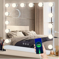 Hollywood Vanity Mirror with Lights, Large Lighted Makeup Mirror with 14 Dimmable LED Lamps, 3 Lighting Modes, Touch Screen Control, Table and Wall Mirror for Bedroom