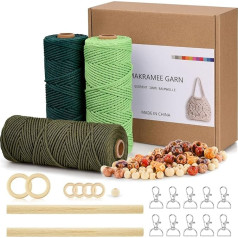 Macrame verpalai 2 mm x 100 m rinkinys iš 3 100 % medvilnės virvelės Natūralios medvilnės medvilnės amatų virvelė Macrame medvilnės verpalai DIY amatai mezgimas Boho apdaila Sienų pakabinama apdaila Kabantis krepšys Dekoratyvinė užuolaida