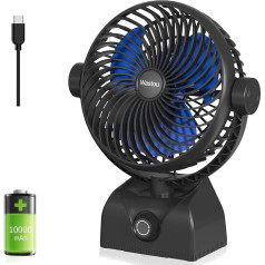 Wastou galda ventilators, uzlādējams USB galda ventilators, portatīvs torņa ventilators ar 10000mAh rotējošu galvu, kluss ventilators guļamistabai, birojam un darbvirsmai