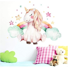 Little Deco DL138 Sienas uzlīme Girls Unicorn & Rainbow I (W x H) 75 x 60 cm I Bērnistabas sienas uzlīmes Bērnu istabas uzlīmes Uzlīmes Uzlīmes Uzlīmes