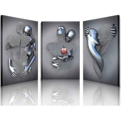 HONEYBABY Sienas Attēli Guļamistaba ar rāmi, 3D Metāla skulptūra efekts Love Heart Canvas Pictures Dzīvojamā istaba Pāris Modern Abstract Wall Picture Plakāts Mājas, Viesnīca 30 x 40 cm