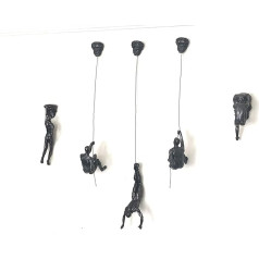 Haute Collage 6 x Large Bronze Climbing Rappelling Hanging Ornaments Figures Set of 6 Climer Men Wall Hanging Figures Sculpture Wall Art Resin and Metal Bungee Jump Hanging Man on Wire