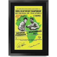 HWC Trading FOREMAN Ali cīņa The Rumble in The Jungle George Foreman vs Muhammad Ali Dāvanas parakstīts A3 ierāmēts Print Autogrāfs displejs