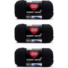 Red Heart Super Saver Black dzija - 3 iepakojumi 7oz - Akrils - 4 vidēja izmēra (Worsted) - 360 jards - Adīšana / tamborēšana