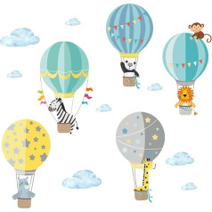 Little Deco DL202 Zoo Animals in Hot Air Balloon I M - 130 x 85 cm (platums x augstums) I Sienas attēls Sienas uzlīme Bērnu istaba Zēni Dzīvnieki Dekorācija Zēni Bērnu istaba Zēns Zēns Zēns Uzlīme