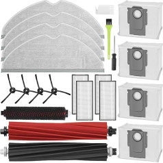 Rezerves daļu piederumi Roborock S8/S8+/S8 Pro Ultra, 3 x galvenās birstes, 4 x HEPA filtri, 4 x putekļu sūcēja maisiņi, 4 x mopu spilventiņi, 4 x sānu birstes, 1 x skrūvgriezis, 2 x tīrīšanas birste