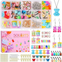 Souarts Charms Butterfly Bear Pendant Set for Earrings Bracelet Necklace Key Ring Jewellery Making Set with Storage Box