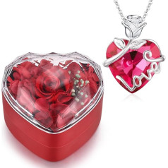 llyish Ewige Rose mit Kette, Infinity Rosen Geschenkbox, Geschenke für Frauen Geburtstagsgeschenk für Freundin Mama Zum Valentinstag Muttertag Weihnachten Hochzeitstag (Rot)