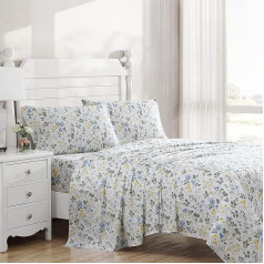 Laura Ashley Home - King Flat Sheet, mīksts satīna kokvilnas gultasveļas komplekts - glīts, gluds un elpojošs mājas rotājums (pļavas ziedu zils, King)