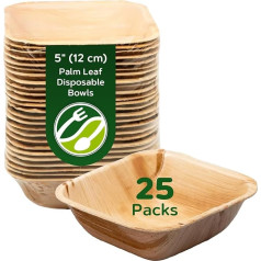 ECO Leaf vienreizlietojamie palmu lapu trauki 12 cm kvadrātveida kompostējami, videi draudzīgi, bioloģiski noārdāmi, augstas izturības trauki kāzām, ballītēm un piknikam, droši mikroviļņu krāsnī un cepeškrāsnī, 25 gab. iepakojumā