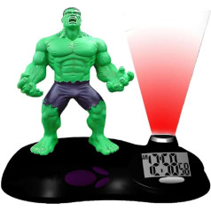 MARUKATSU Hulk modinātāja pulkstenis, gaismas ciparnīca, nakts modinātājs, projekcijas modinātājs, digitālais LCD displejs, apaļš, gaismas, Hulk Marvel tēli, 16 cm (HULK22037)