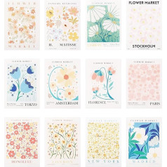 QUIIEOSKIA 12 gabali Flower Market Wall Art Prints, ziedu sienas mākslas plakāti Room Decor Canvas Minimalist Posters Prints Aesthetic Unframed for Gallery Living Room Bathroom