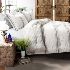 Lush Decor, GREY FARMHOUSE STRIPE REVERSIBLE 3 PIECE BEDDING SET QUEEN SIZE